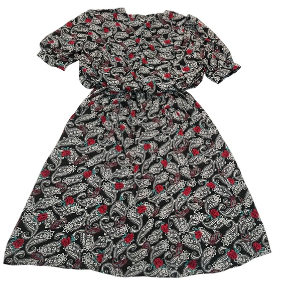 Vintage Perceptions Union Made Dress – Paisley Rose Print, 70s/80s Boho Midi - Picture 1 of 10